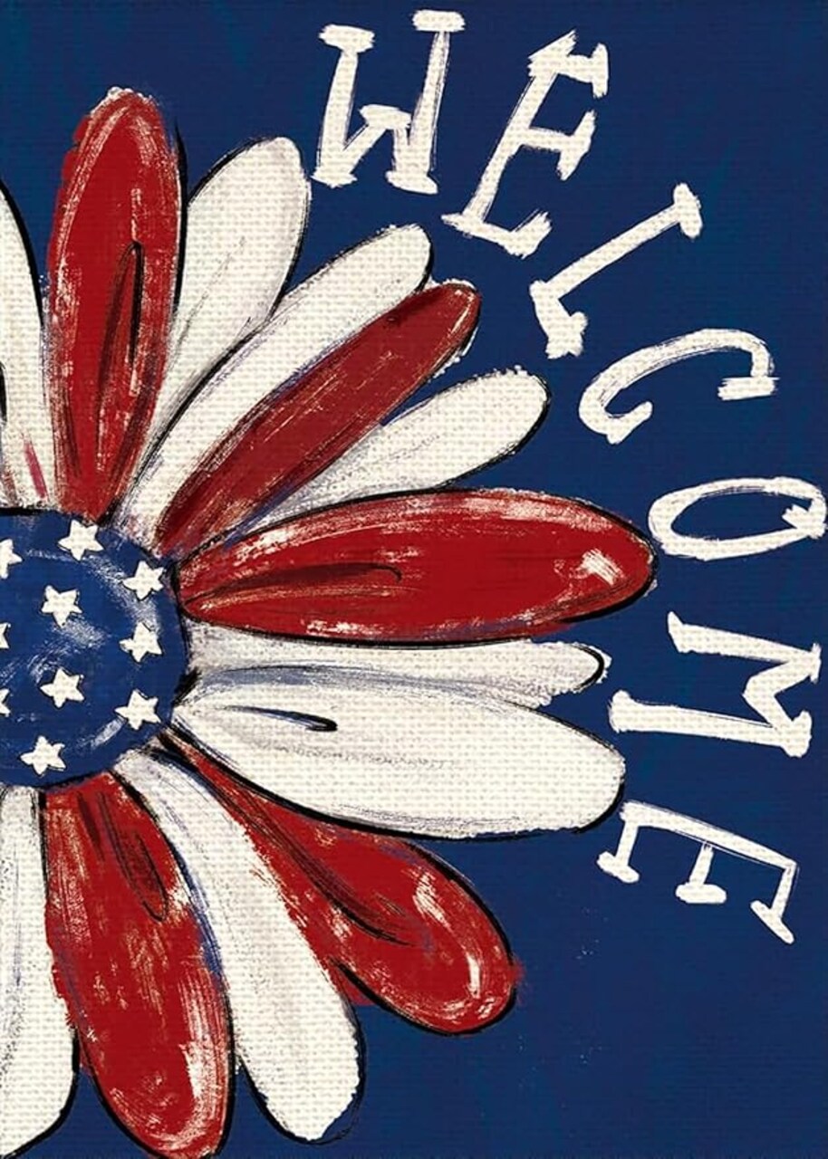 Patriotic 4th of July Diamond Painting Kits for Adults Beginners, Welcome Daisy 5D Diamond Art, DIY Full Round Drill Paint with Diamonds, Home Wall Decor